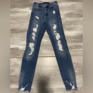 Aeropostale Dark Blue Distressed High Waisted Skinny Jeans